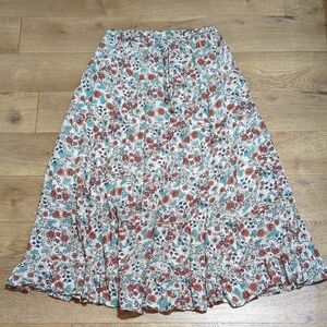 Rachel Zoe floral tiered boho romantic maxi drawtring cotton gauze skirt sz M